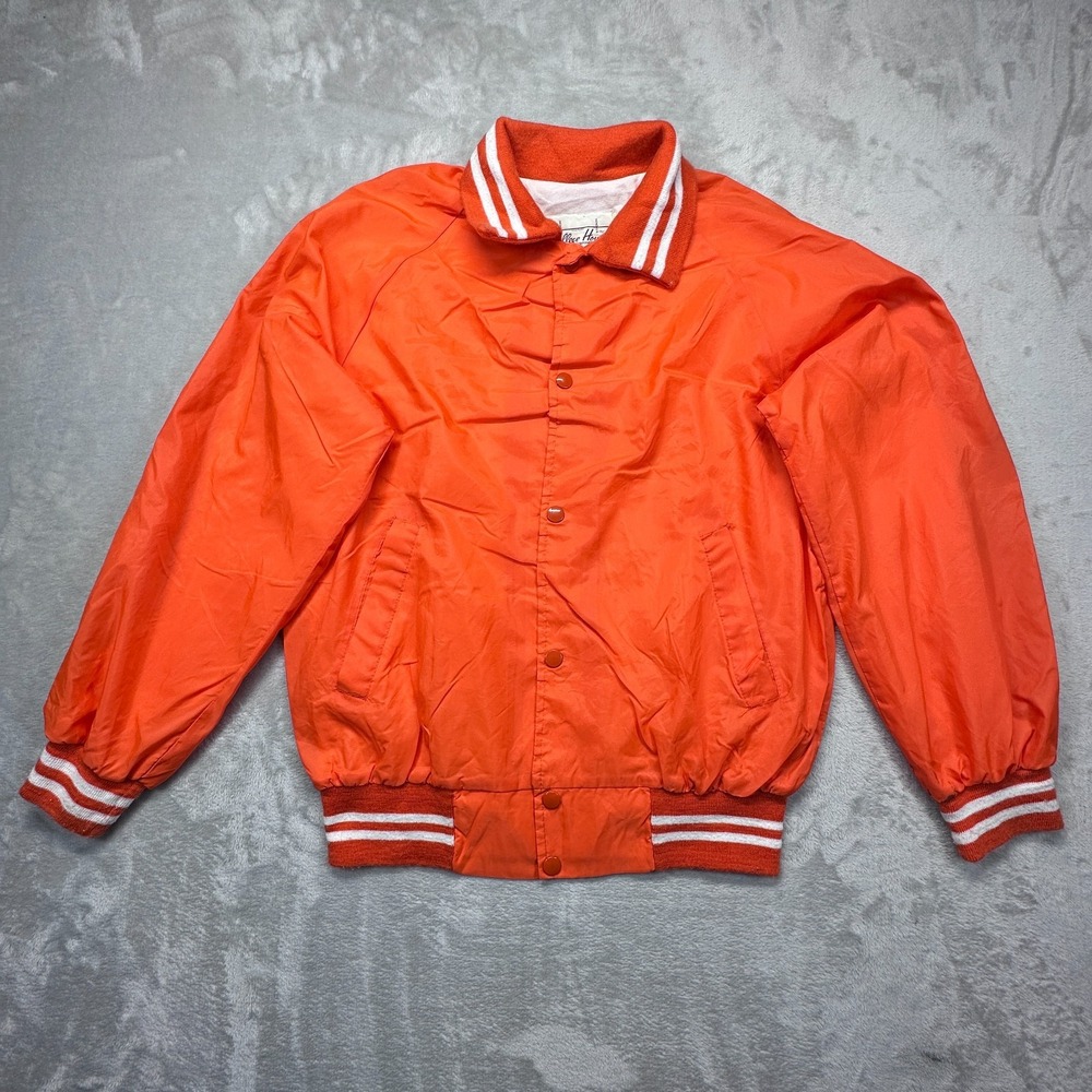 Vintage College House Mens Medium Orange Lined Bomber Jacket Snap Front